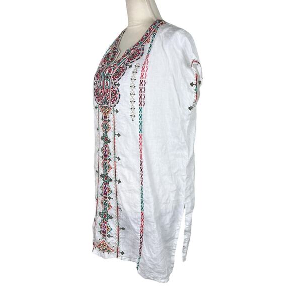 Johnny Was Verena Linen Easy Yoke Embroidered Floral White Tunic Top Size Small - Picture 4 of 9